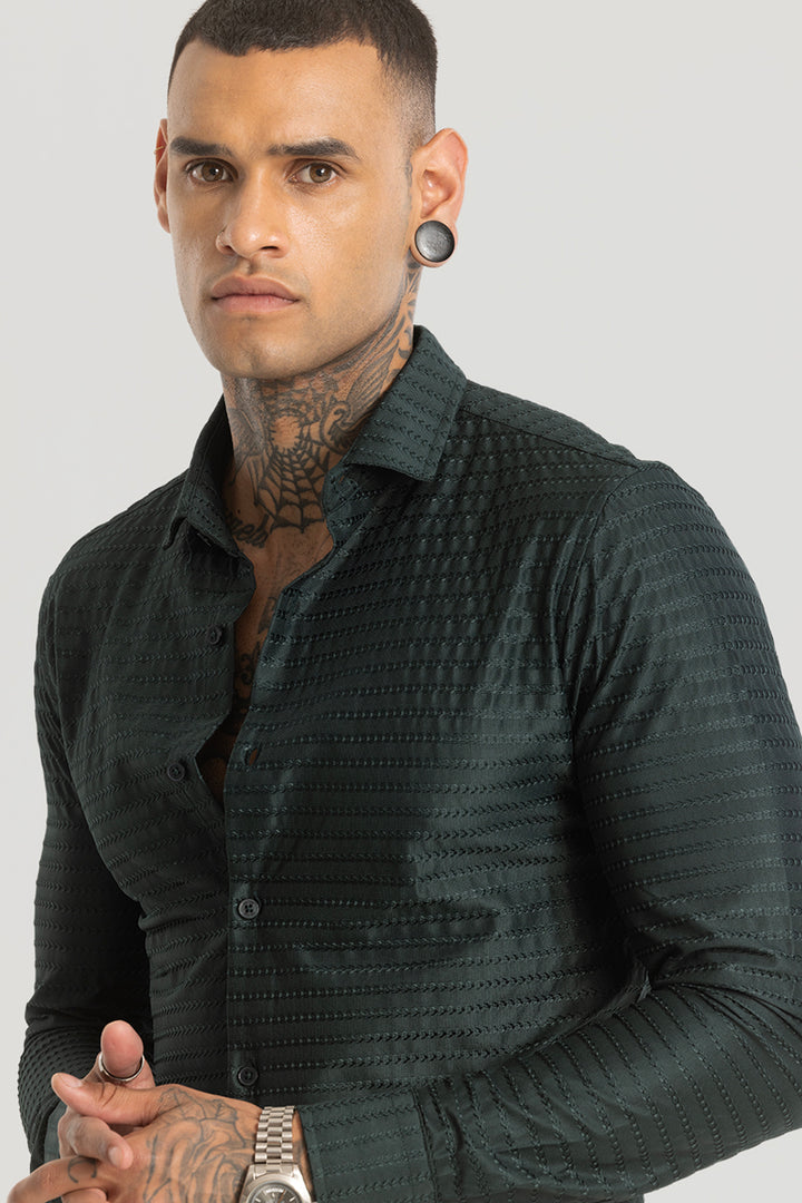 Dark Green Embroidered Stretch Shirt