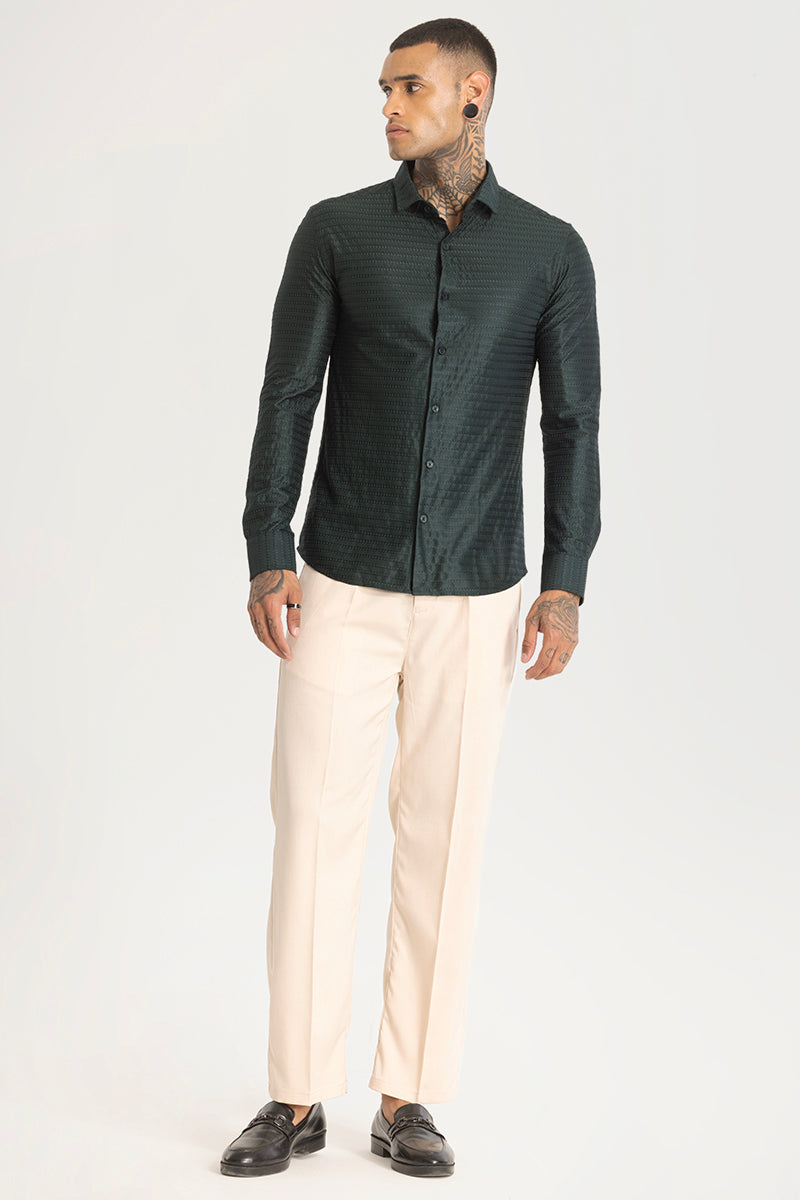 Dark Green Embroidered Stretch Shirt