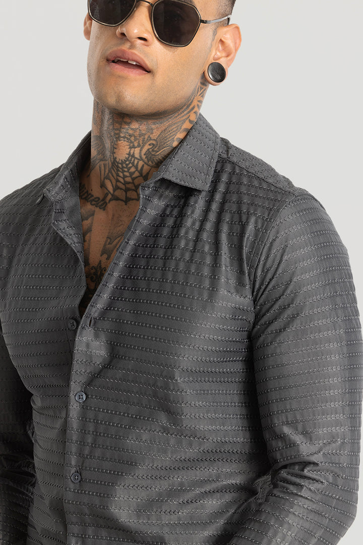 Dark Grey Embroidered Stretch Shirt