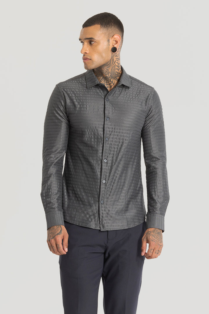 Dark Grey Embroidered Stretch Shirt