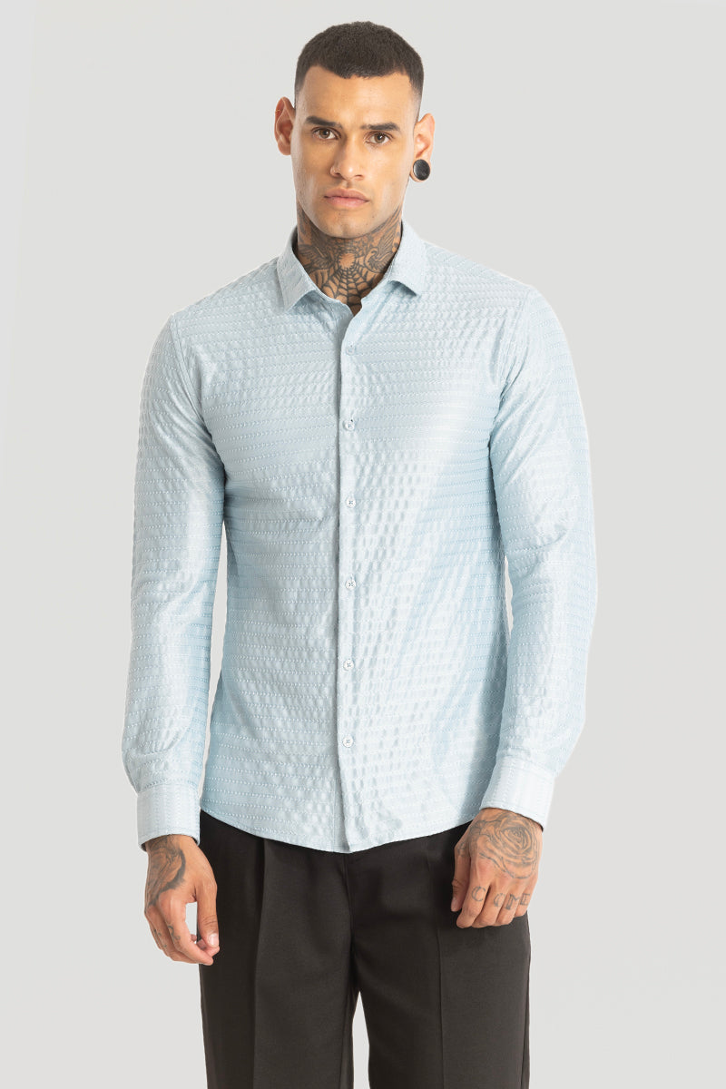 Light Blue Embroidered Stretch Shirt