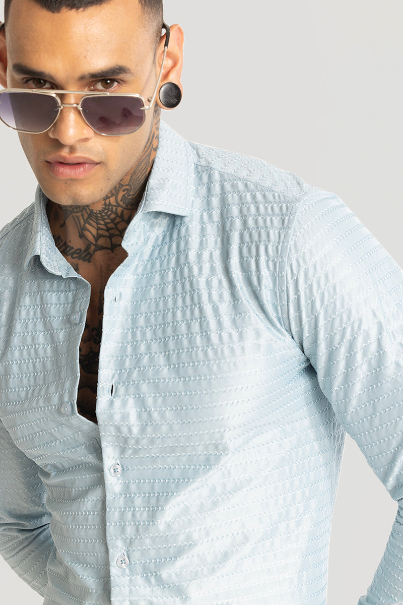 Light Blue Embroidered Stretch Shirt