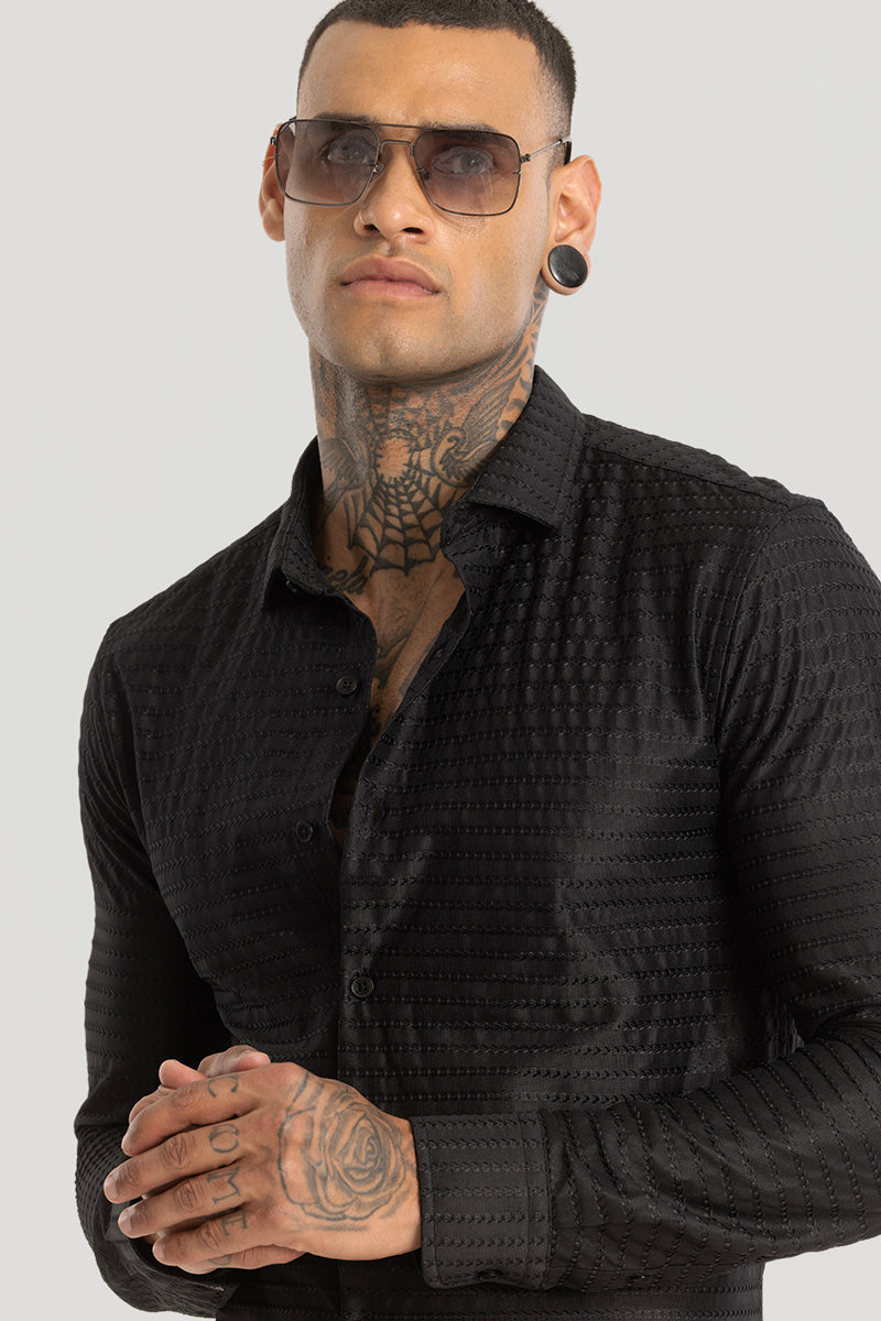 Black Embroidered Stretch Shirt