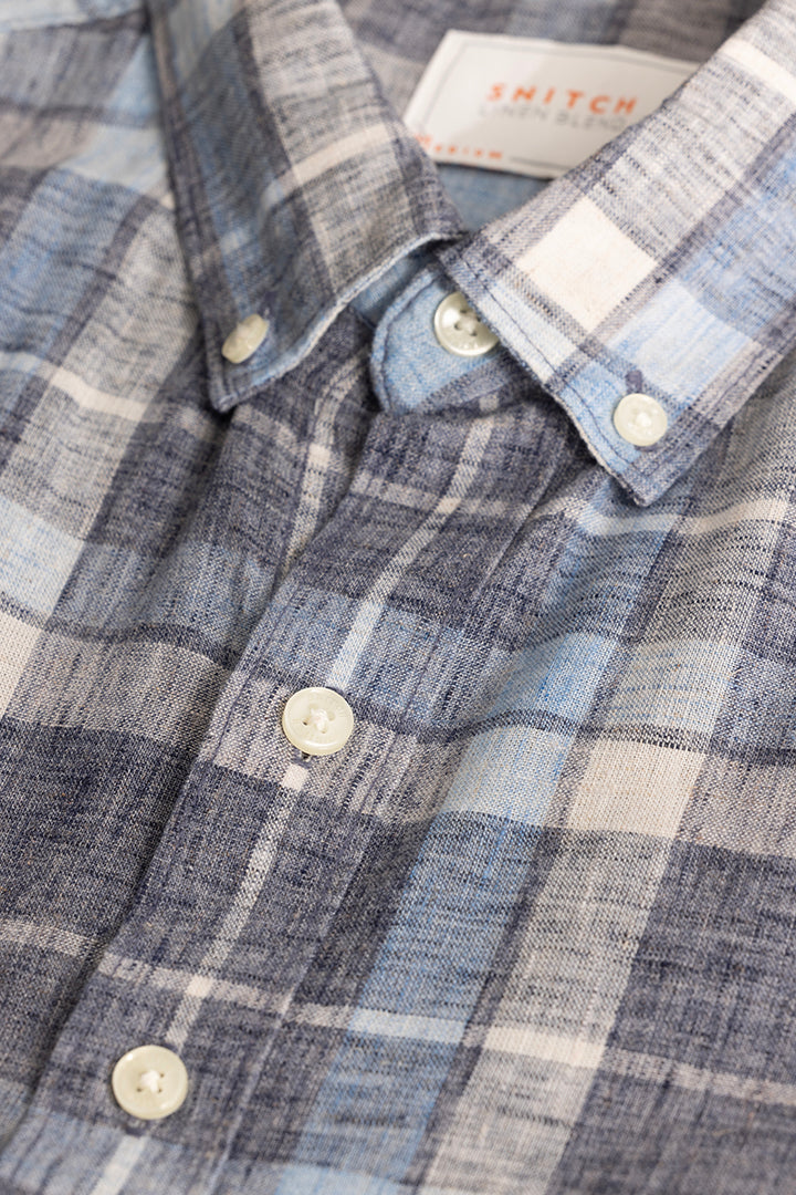 Stone Grey Checks Linen Blend Shirt