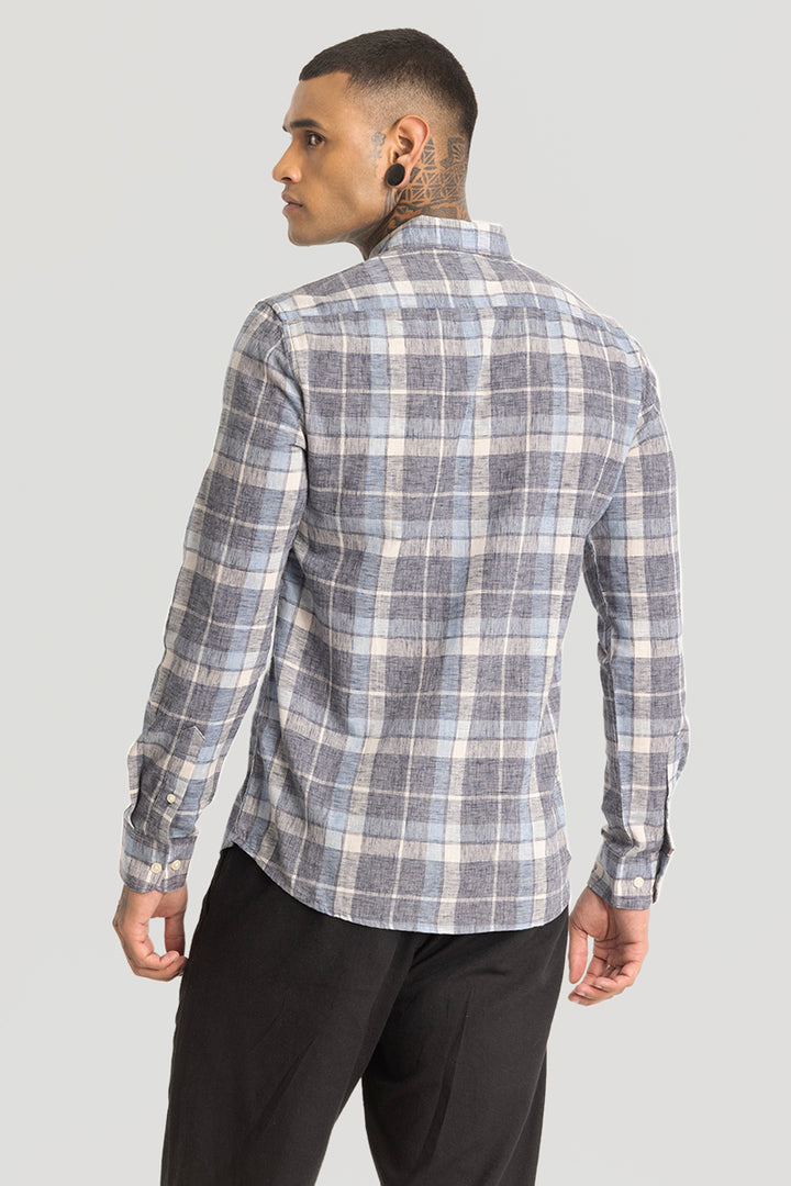 Stone Grey Checks Linen Blend Shirt