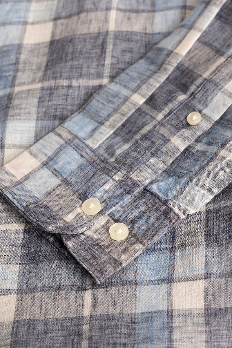 Stone Grey Checks Linen Blend Shirt