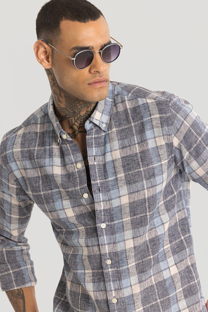 Stone Grey Checks Linen Blend Shirt