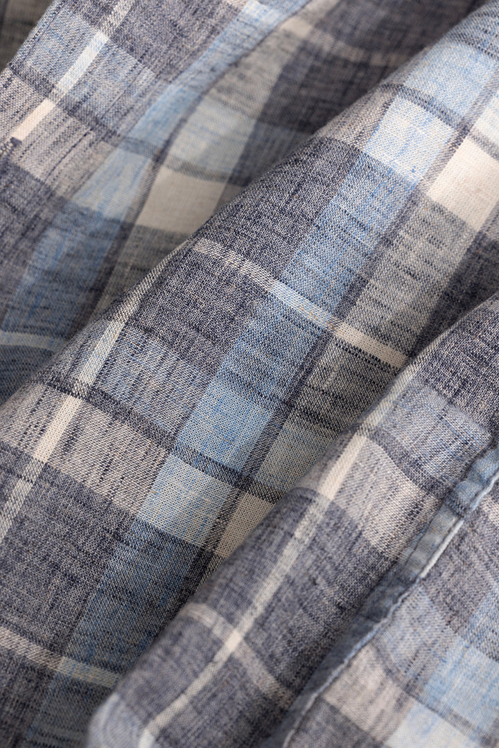 Stone Grey Checks Linen Blend Shirt