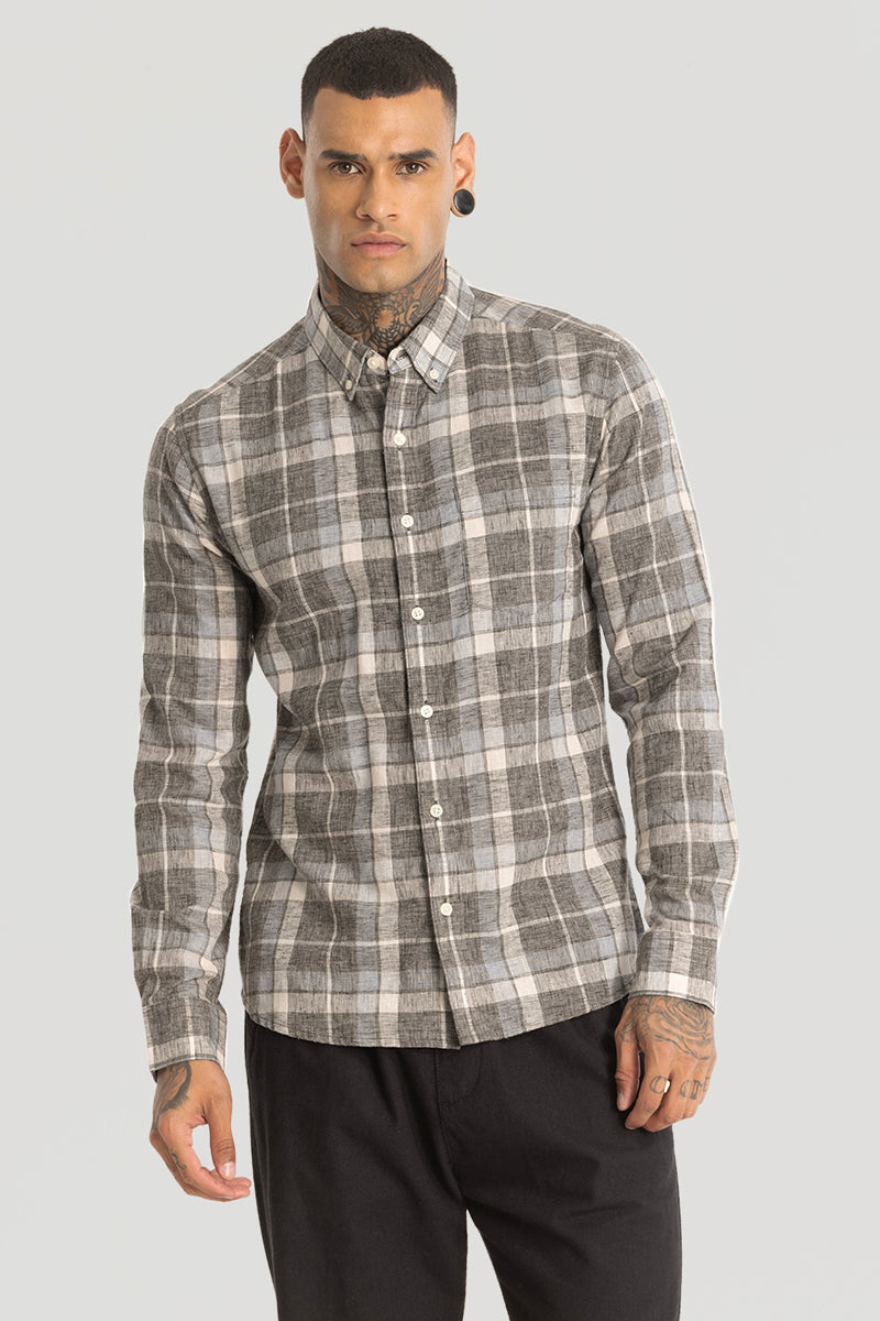 Grey Checks Linen Blend Shirt