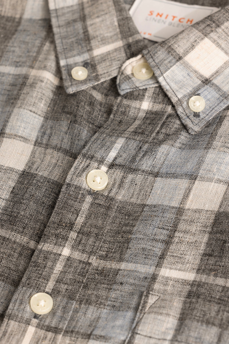 Grey Checks Linen Blend Shirt