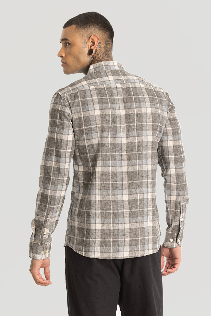 Grey Checks Linen Blend Shirt