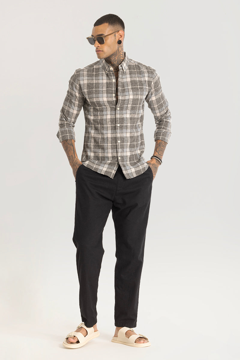 Grey Checks Linen Blend Shirt