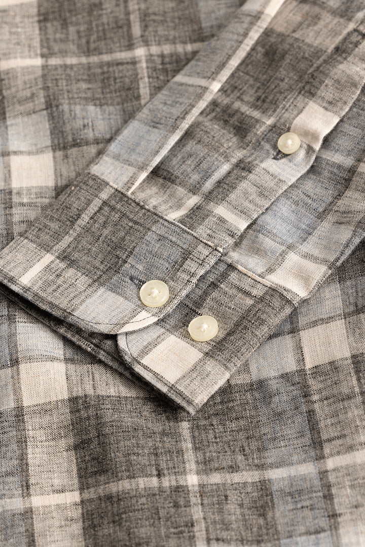 Grey Checks Linen Blend Shirt