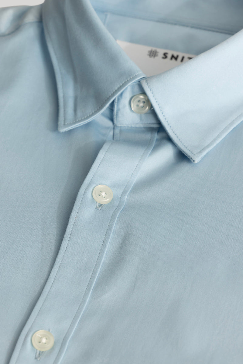 Satin Stretch Light Blue Plain Shirt