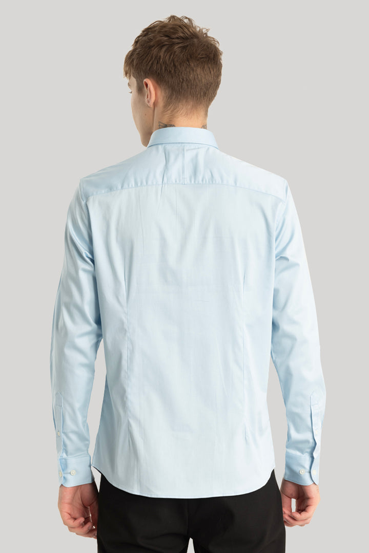 Satin Stretch Light Blue Plain Shirt