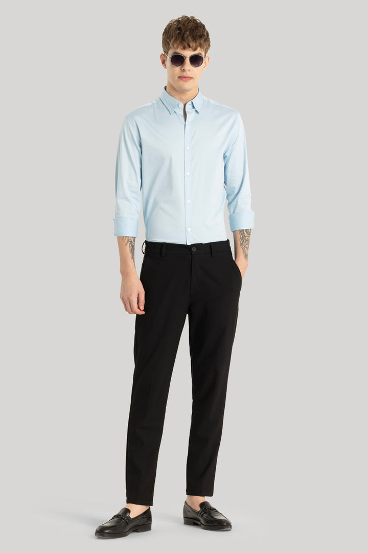 Satin Stretch Light Blue Plain Shirt