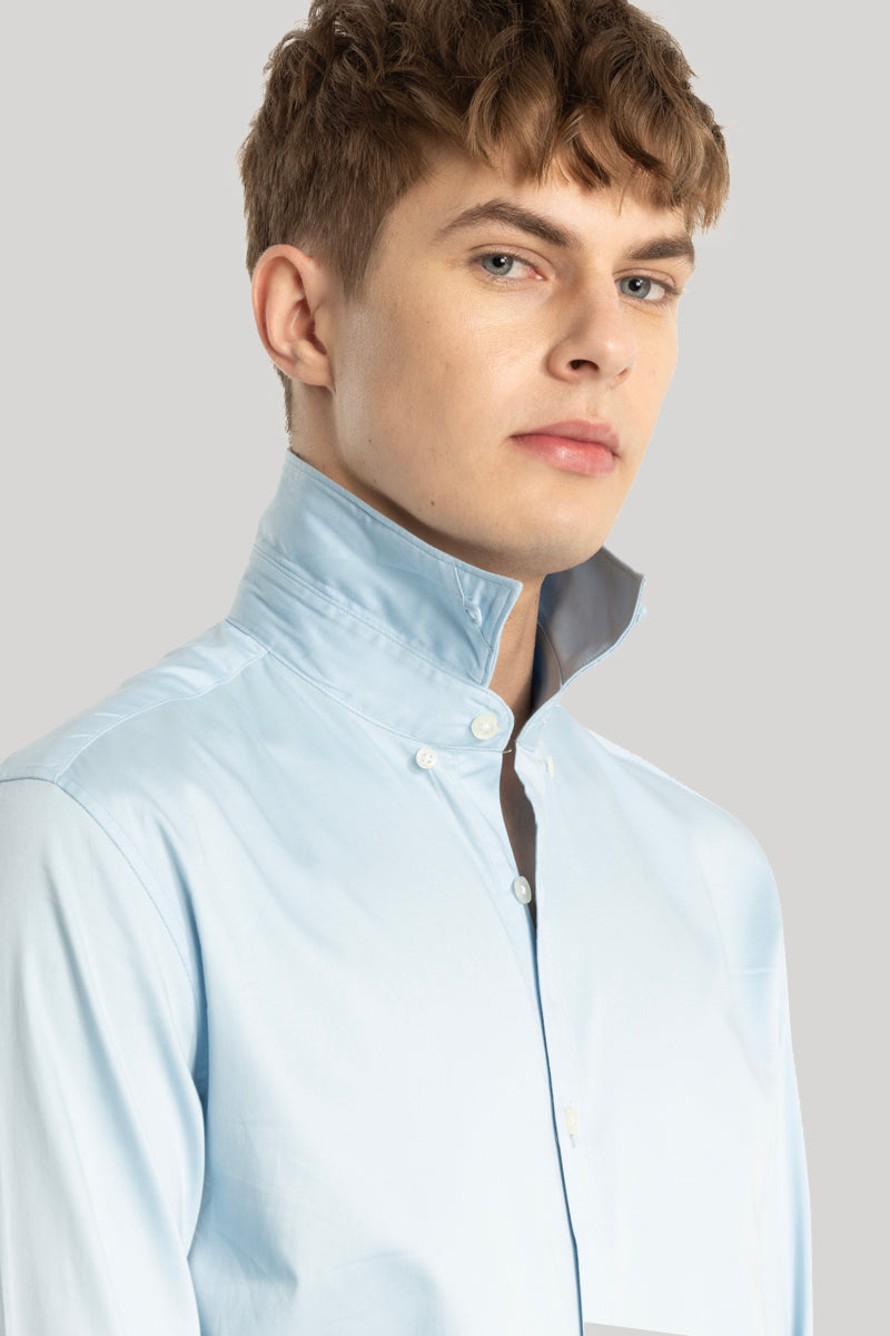 Satin Stretch Light Blue Plain Shirt