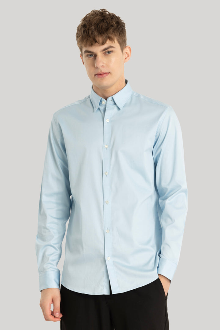 Satin Stretch Light Blue Plain Shirt