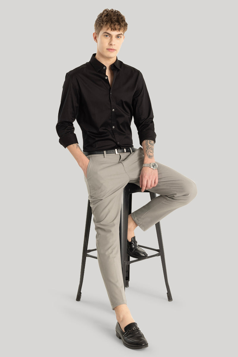 Satin Stretch Black Plain Shirt