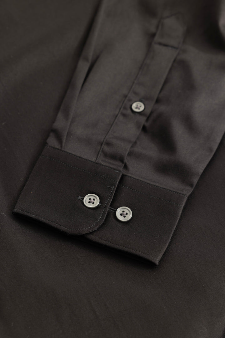 Satin Stretch Black Plain Shirt