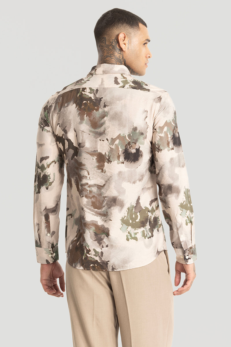 Cream Abstract Slim Fit Shirt