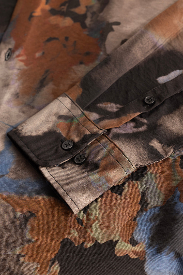 Brown Abstract Slim Fit Shirt