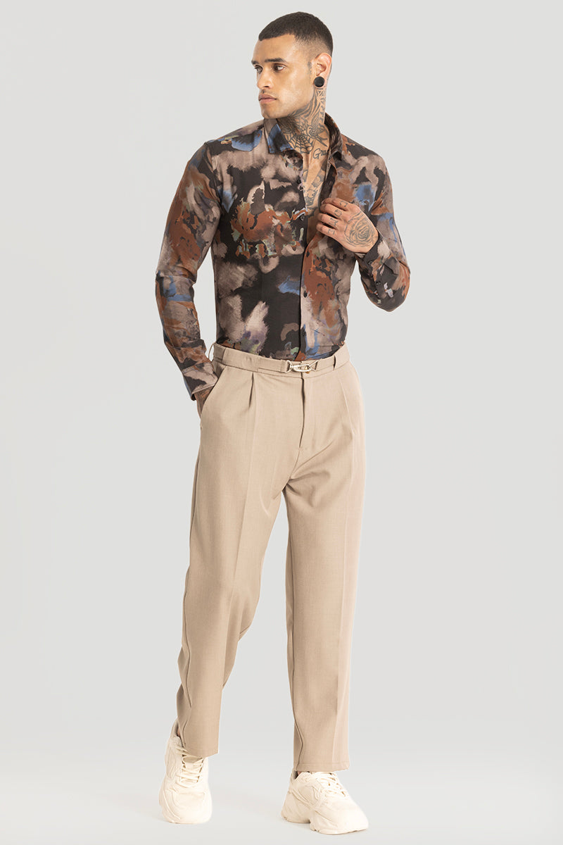 Brown Abstract Slim Fit Shirt