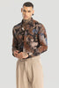 Brown Abstract Slim Fit Shirt