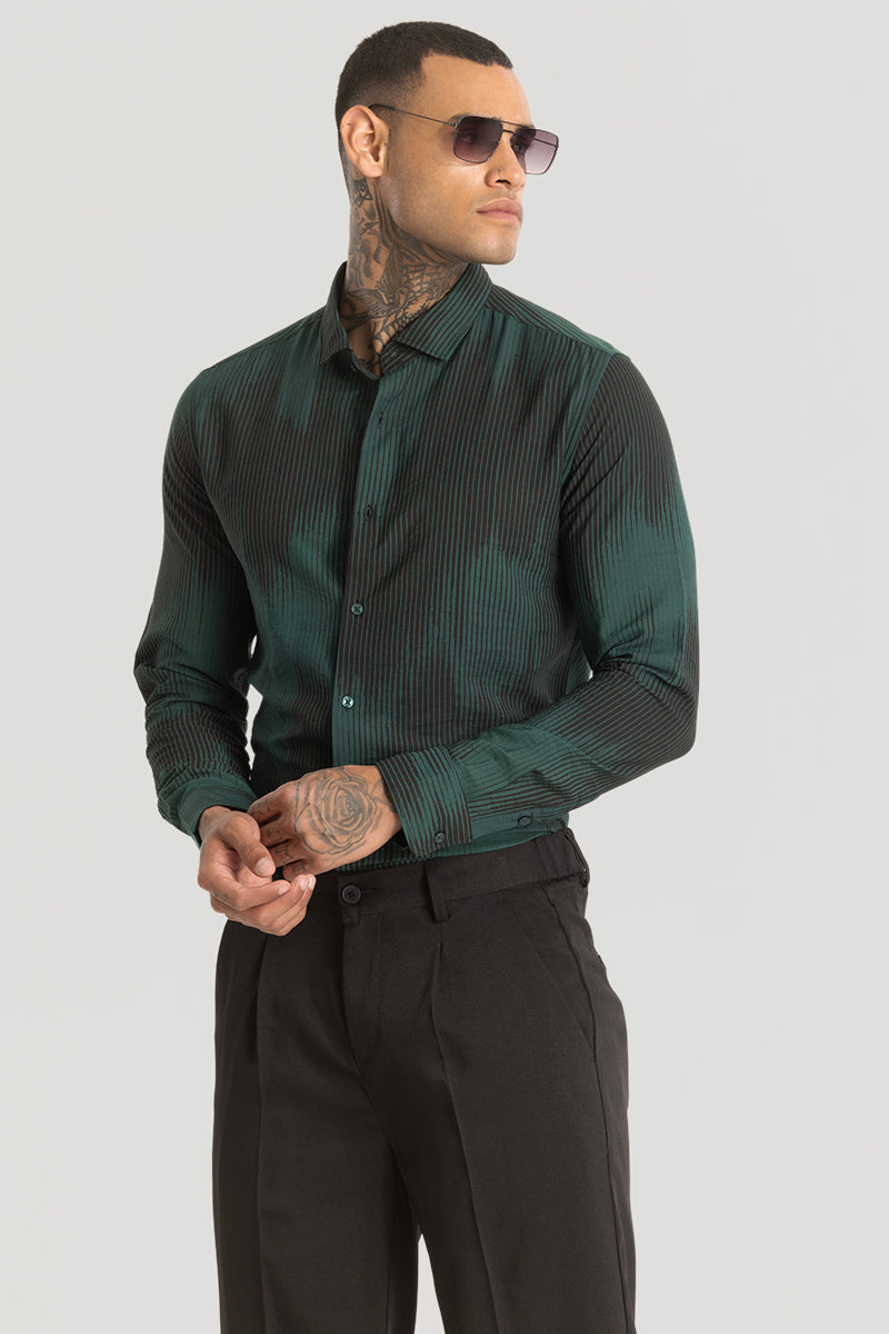 Green Abstract Slim Fit Shirt