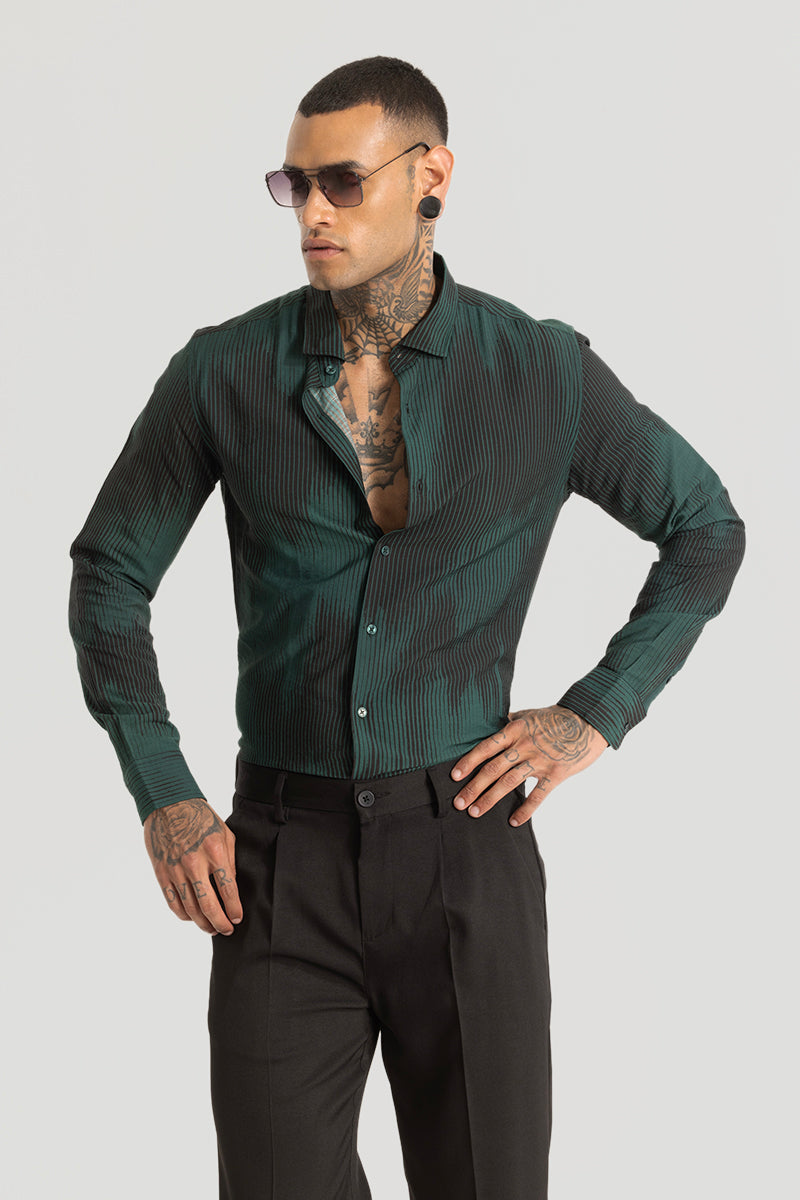 Green Abstract Slim Fit Shirt