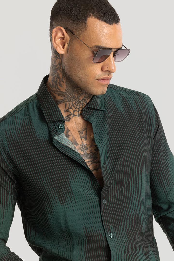 Green Abstract Slim Fit Shirt