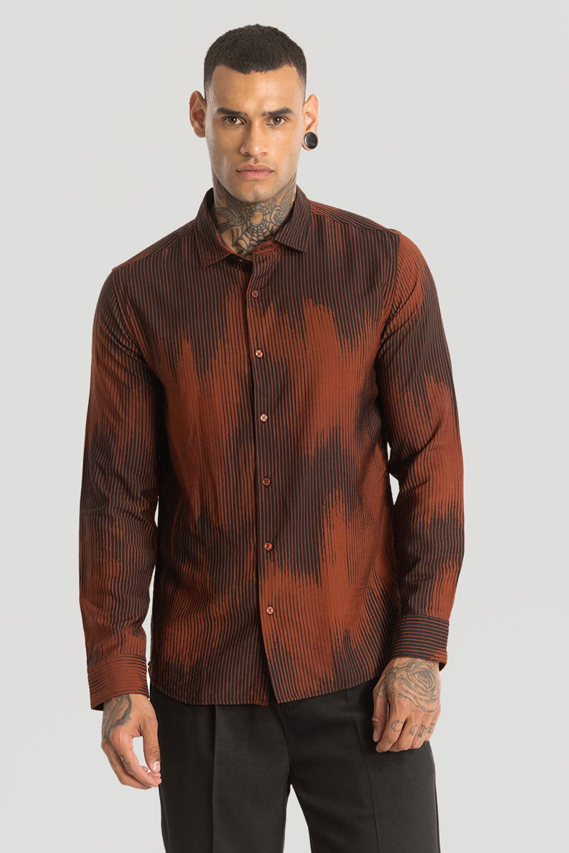 Rustic Red Abstract Slim Fit Shirt