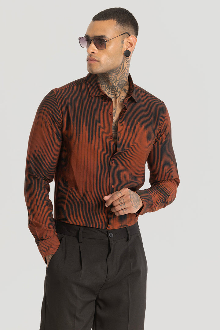 Rustic Red Abstract Slim Fit Shirt