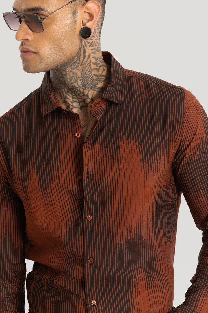 Rustic Red Abstract Slim Fit Shirt