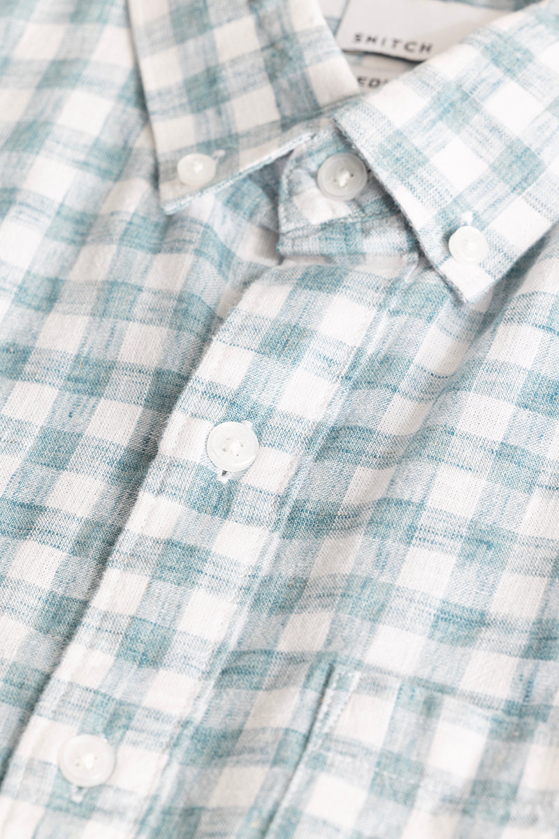 Light Blue Checks Linen Blend Shirt