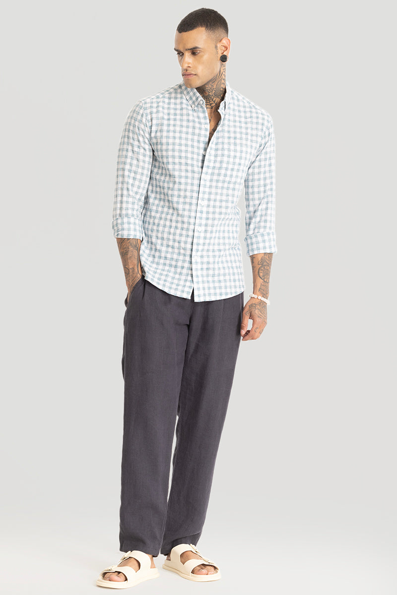 Light Blue Checks Linen Blend Shirt