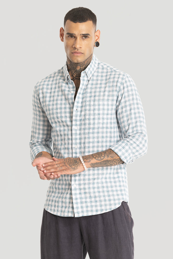 Light Blue Checks Linen Blend Shirt