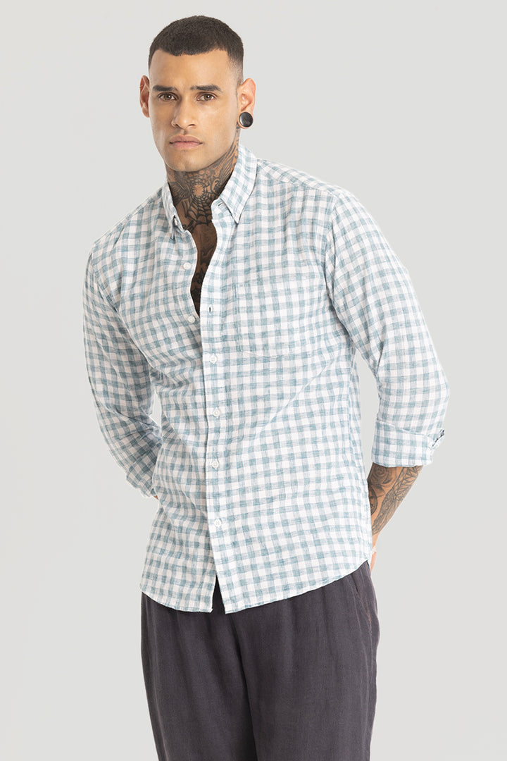 Light Blue Checks Linen Blend Shirt