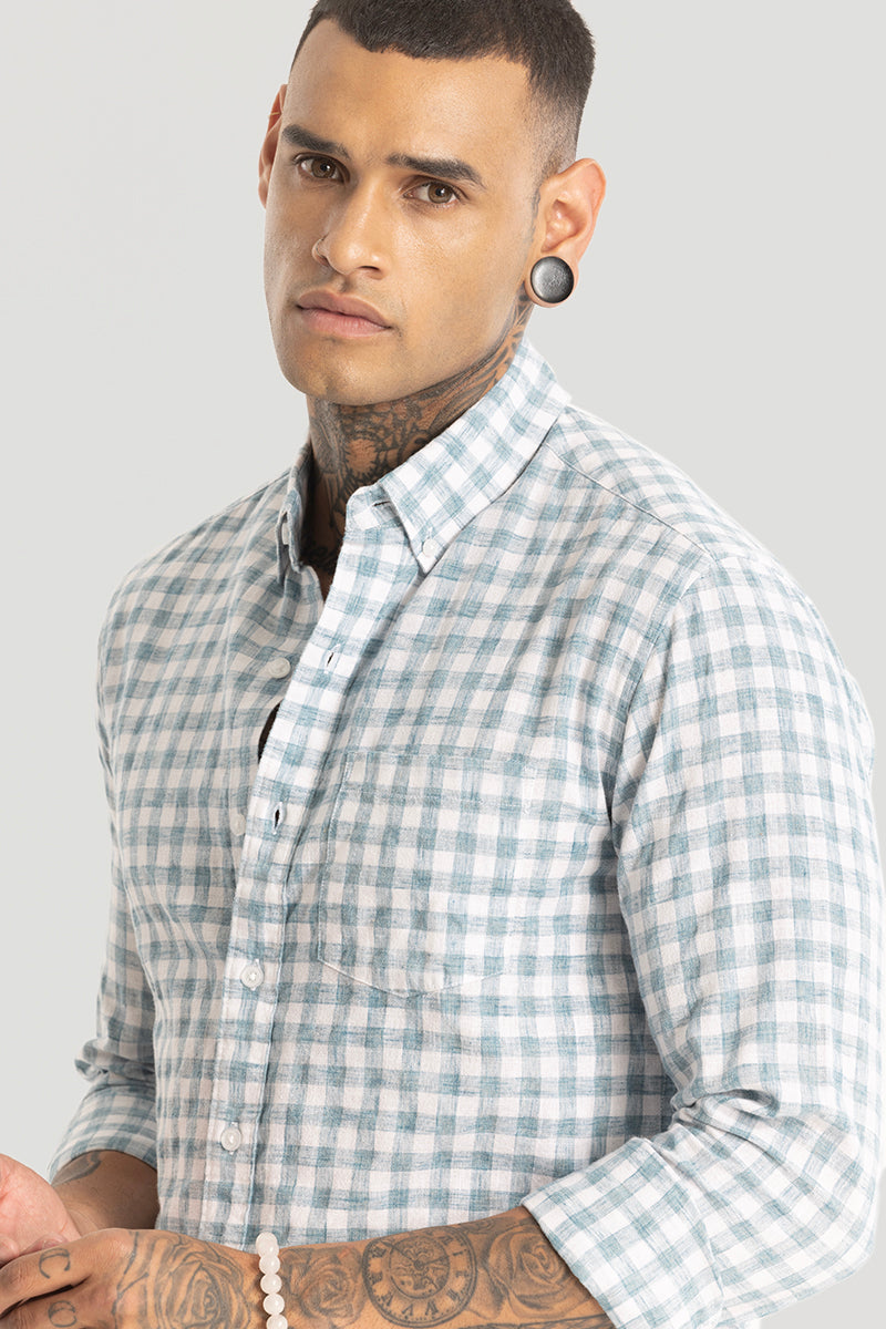 Light Blue Checks Linen Blend Shirt