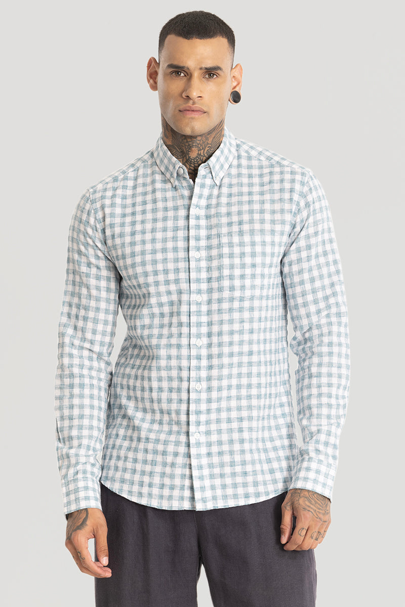 Light Blue Checks Linen Blend Shirt