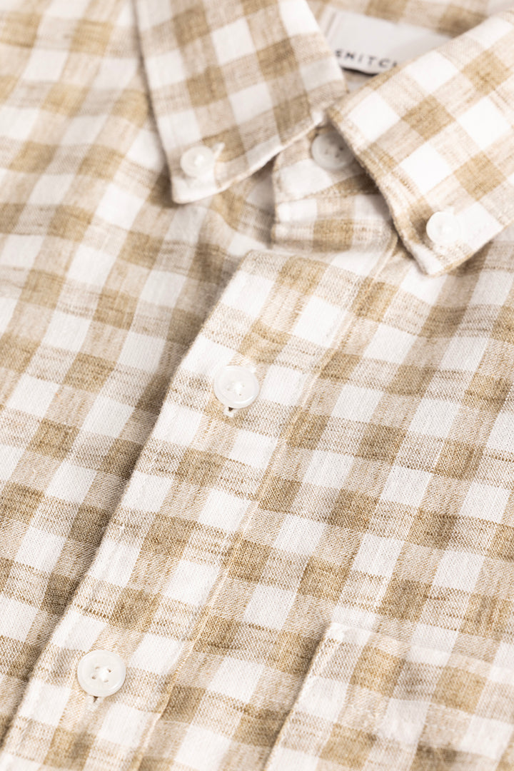 Beige Checks Linen Blend Shirt