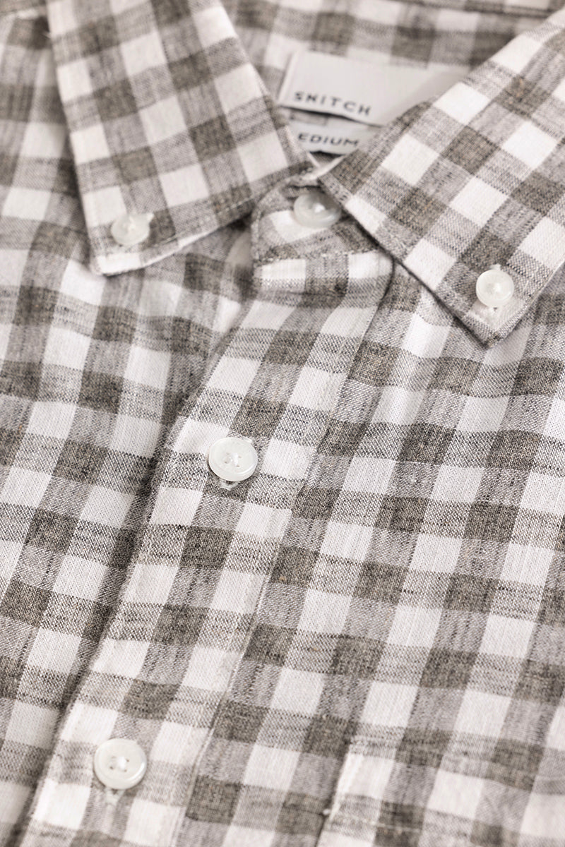 Charcoal Grey Checks Linen Blend Shirt