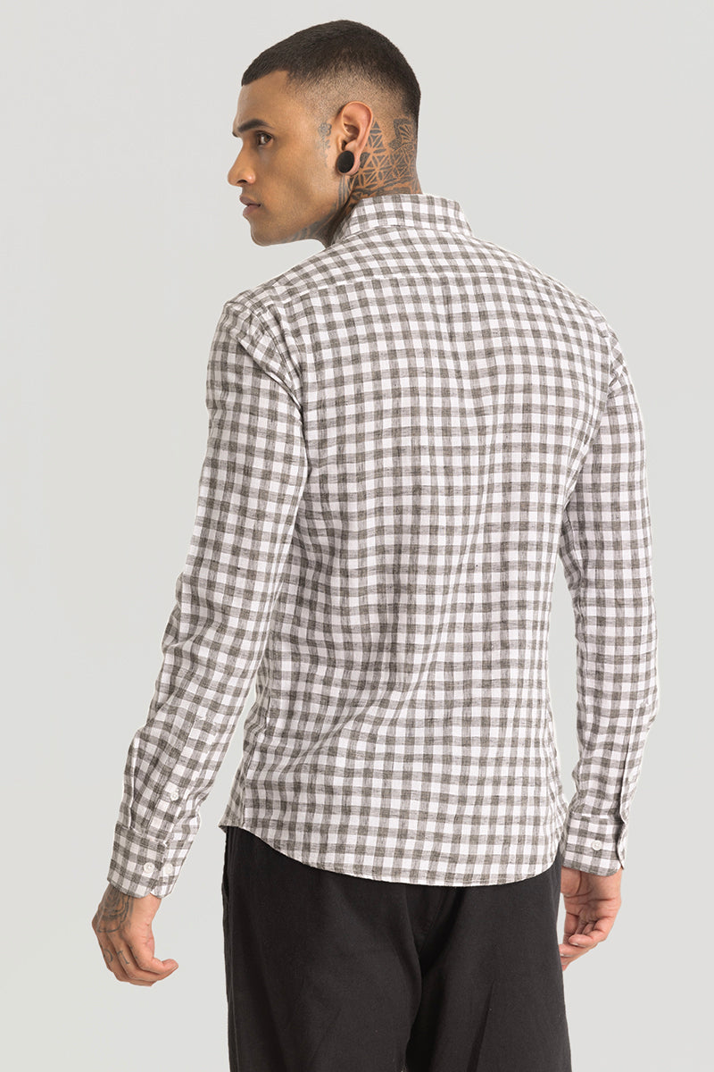 Charcoal Grey Checks Linen Blend Shirt