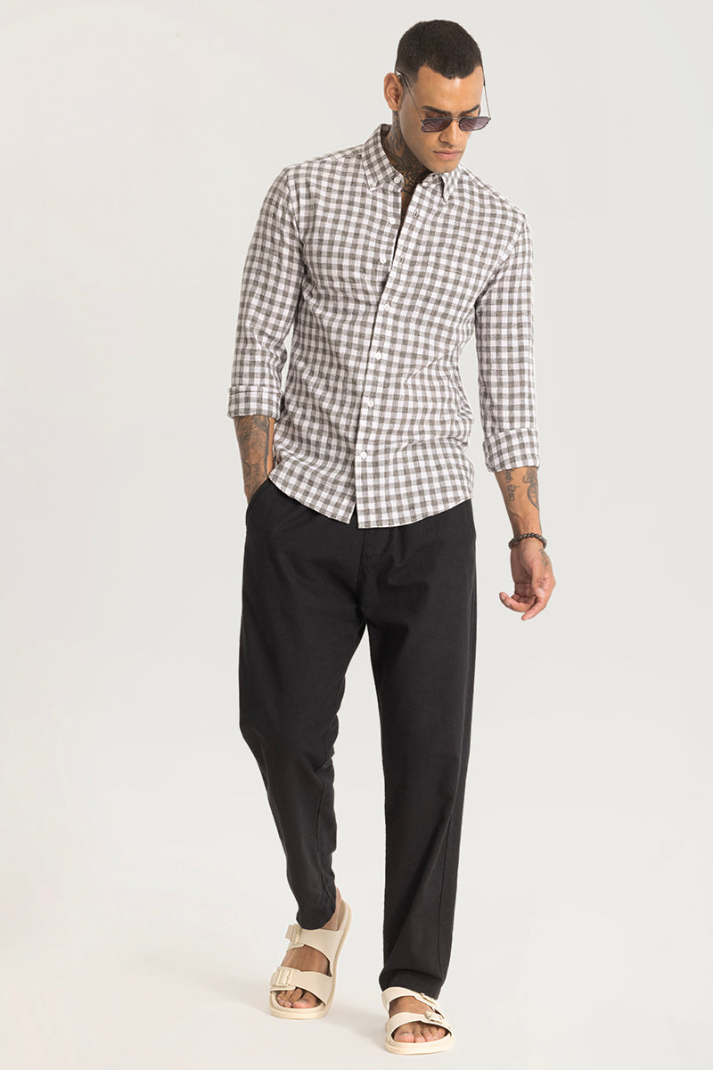 Charcoal Grey Checks Linen Blend Shirt