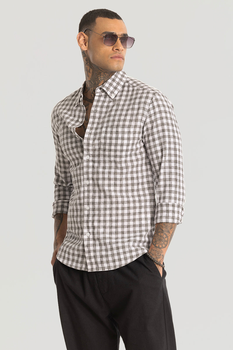 Charcoal Grey Checks Linen Blend Shirt