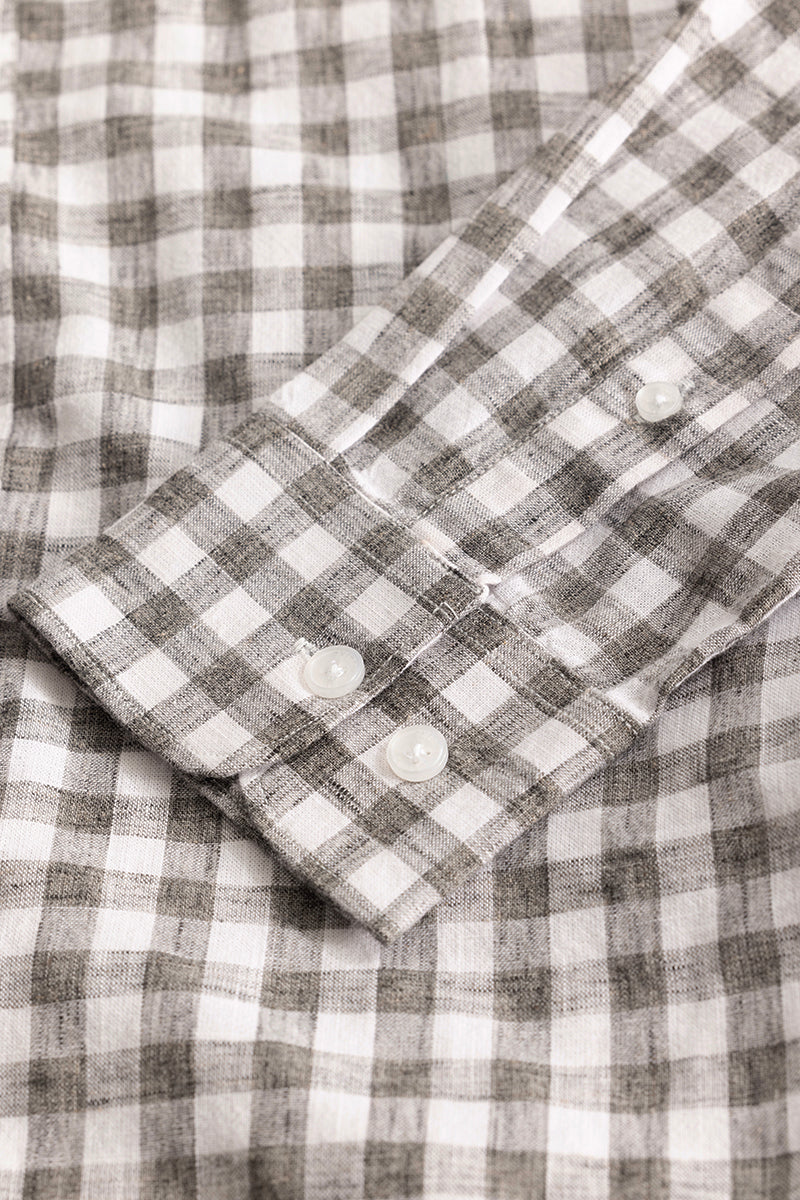 Charcoal Grey Checks Linen Blend Shirt