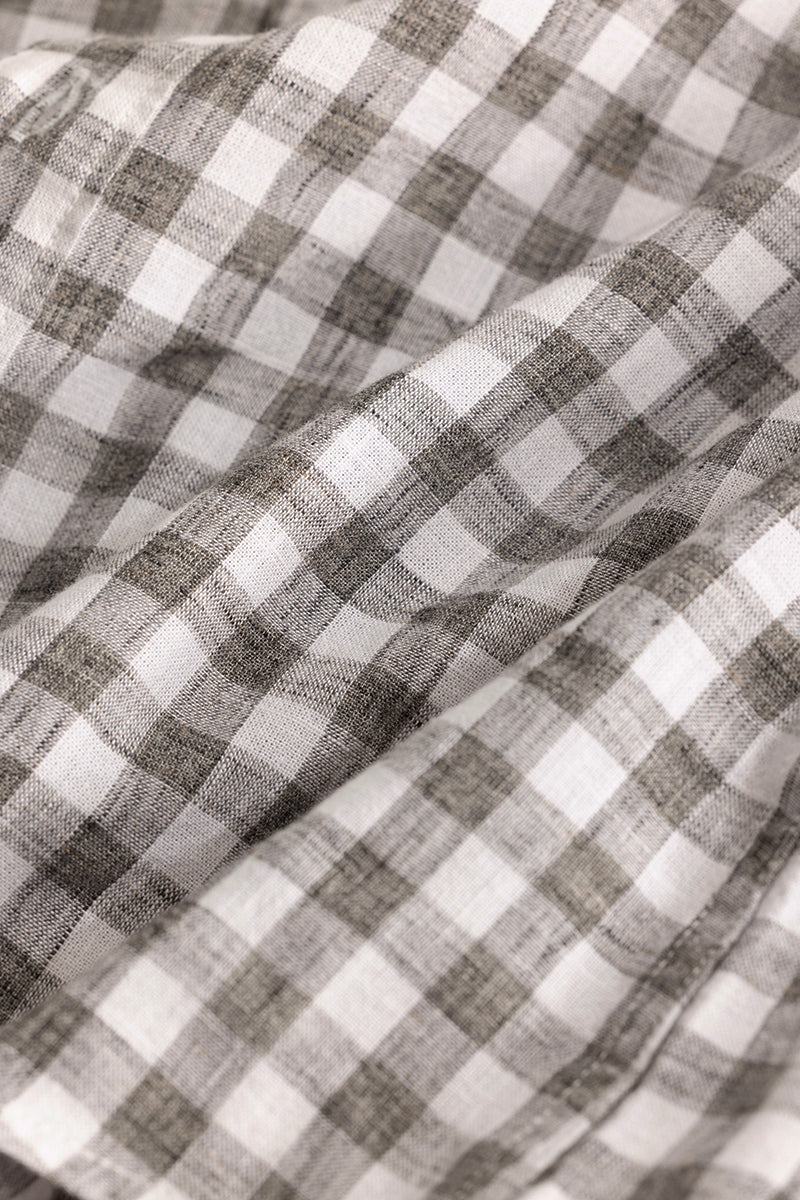 Charcoal Grey Checks Linen Blend Shirt