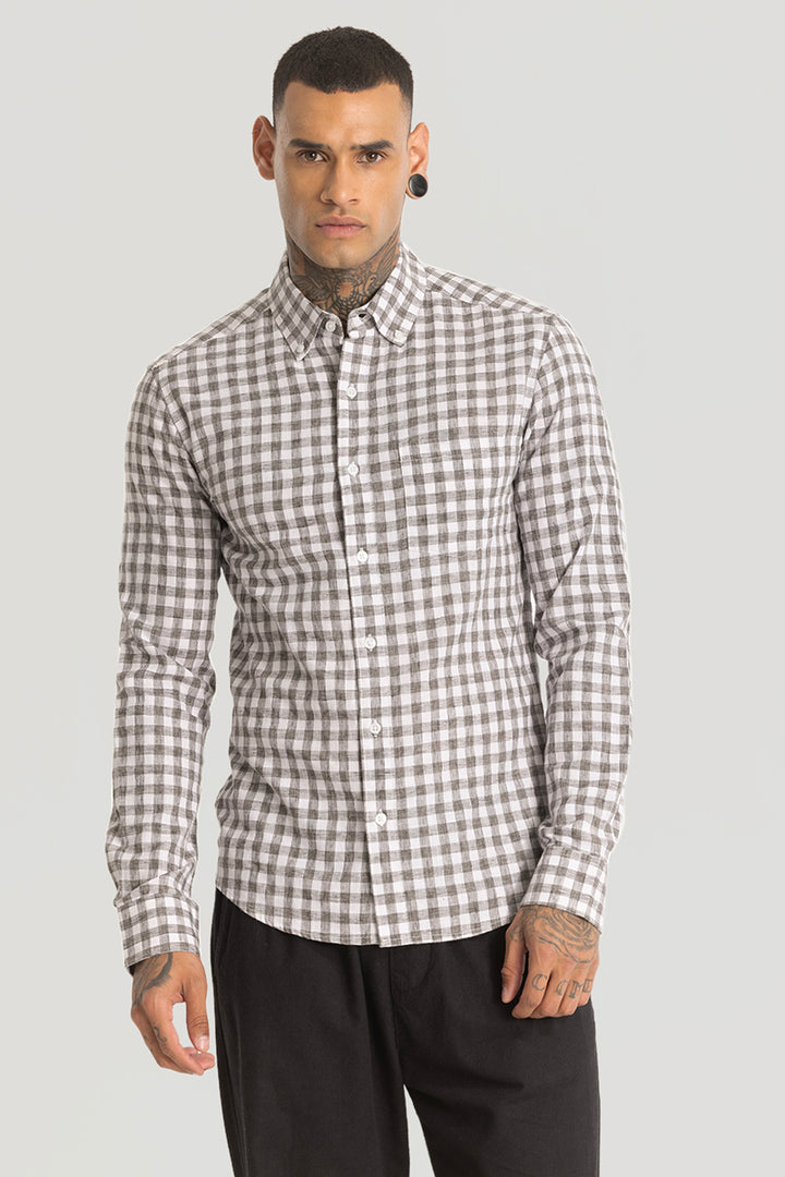 Charcoal Grey Checks Linen Blend Shirt