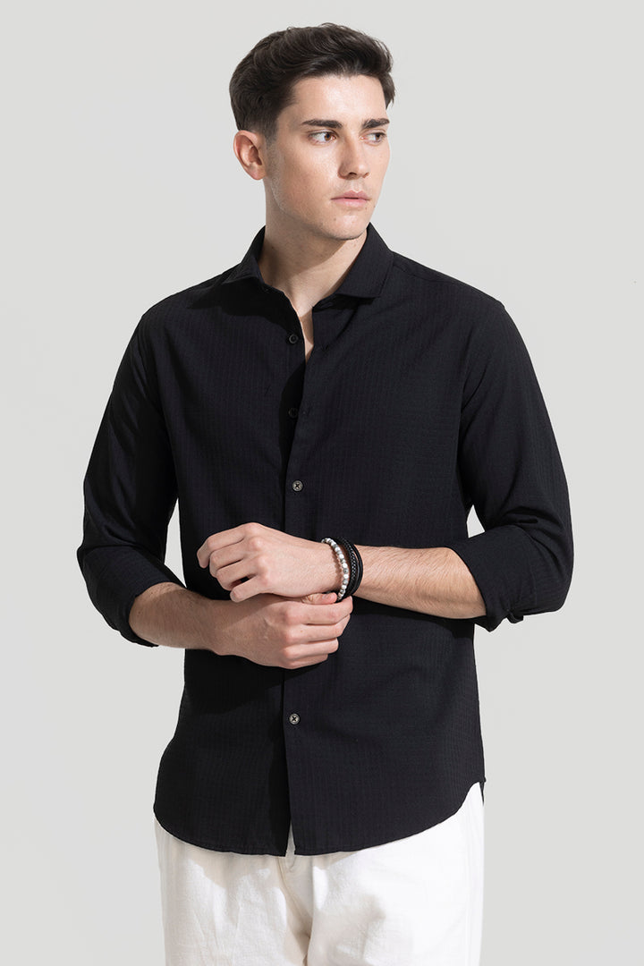 Black Textured Slim Fit Shirt