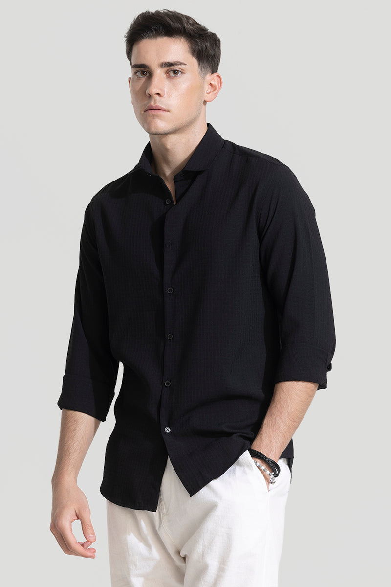 Black Textured Slim Fit Shirt